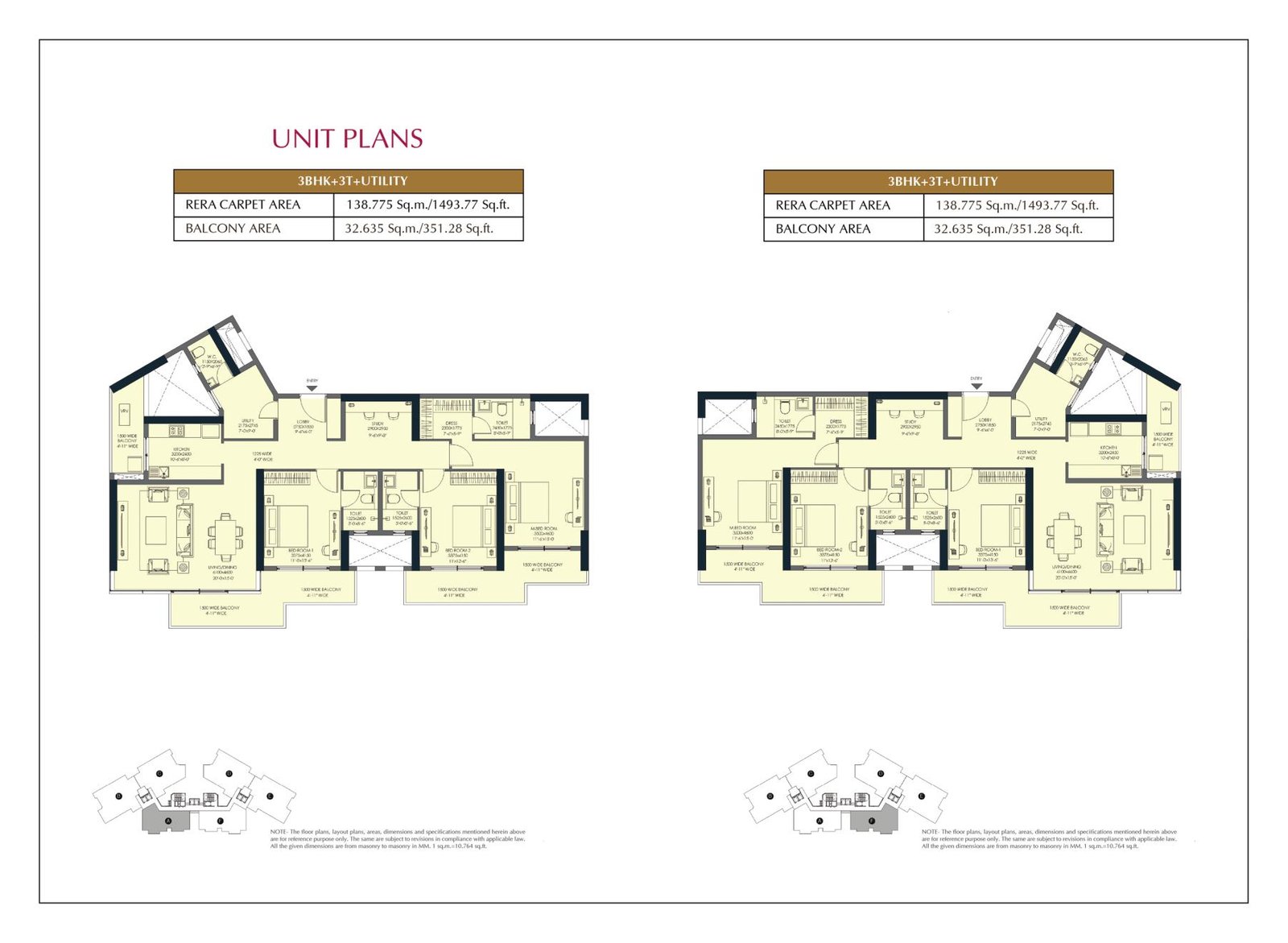 Emaar Elite Oasis 3 BHK floor plan